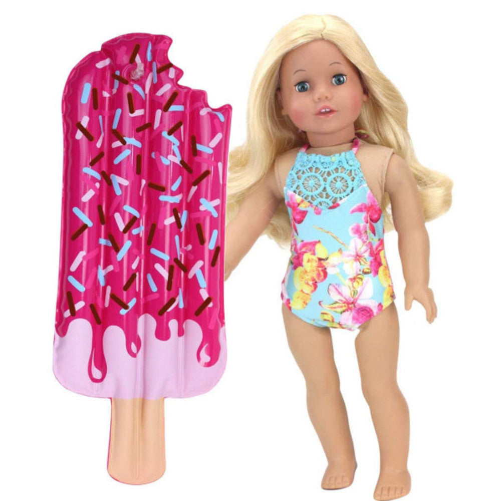 Sophia's 2 pcs Aqua Floral Swimsuit & Ice Cream Pool Float for 18