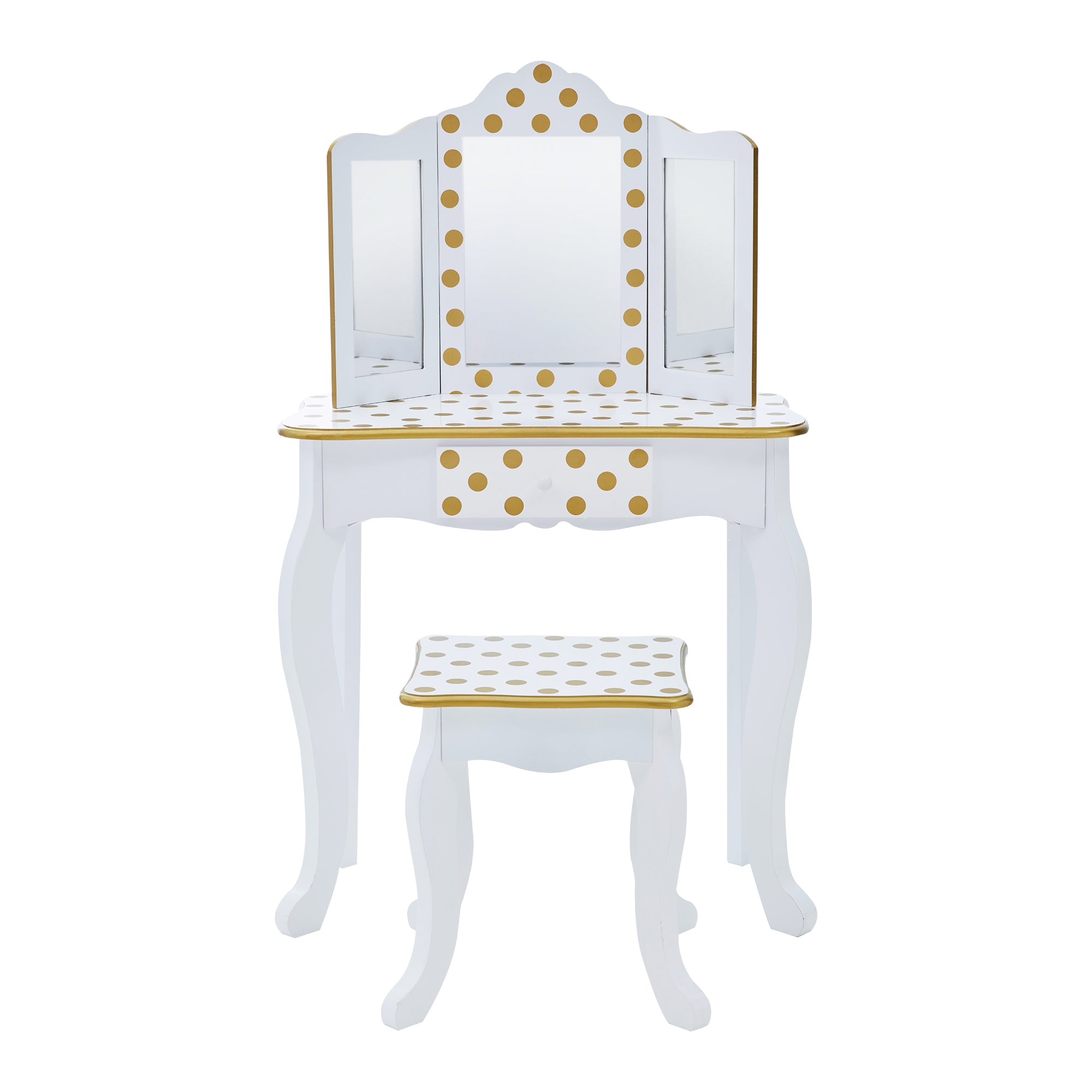 Fantasy Fields Gisele Polka Dot Kids Vanity Table & Stool, White & Gol US - Teamson Kids Fantasy Fields Gisele Polka Dot Kids Vanity Table & Stool, White & Gol US - Teamson Kids