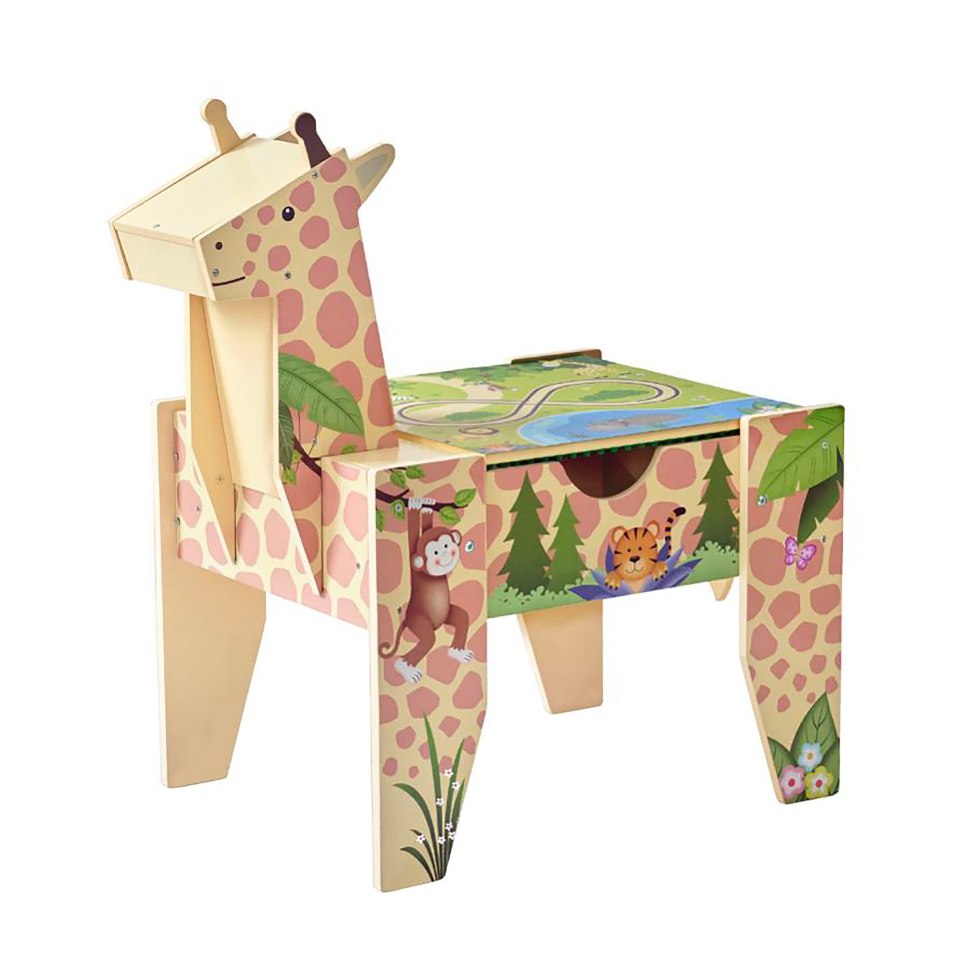 Teamson Kids Jungle Giraffe 2-in-1 Wooden Activity Table + 23Pc