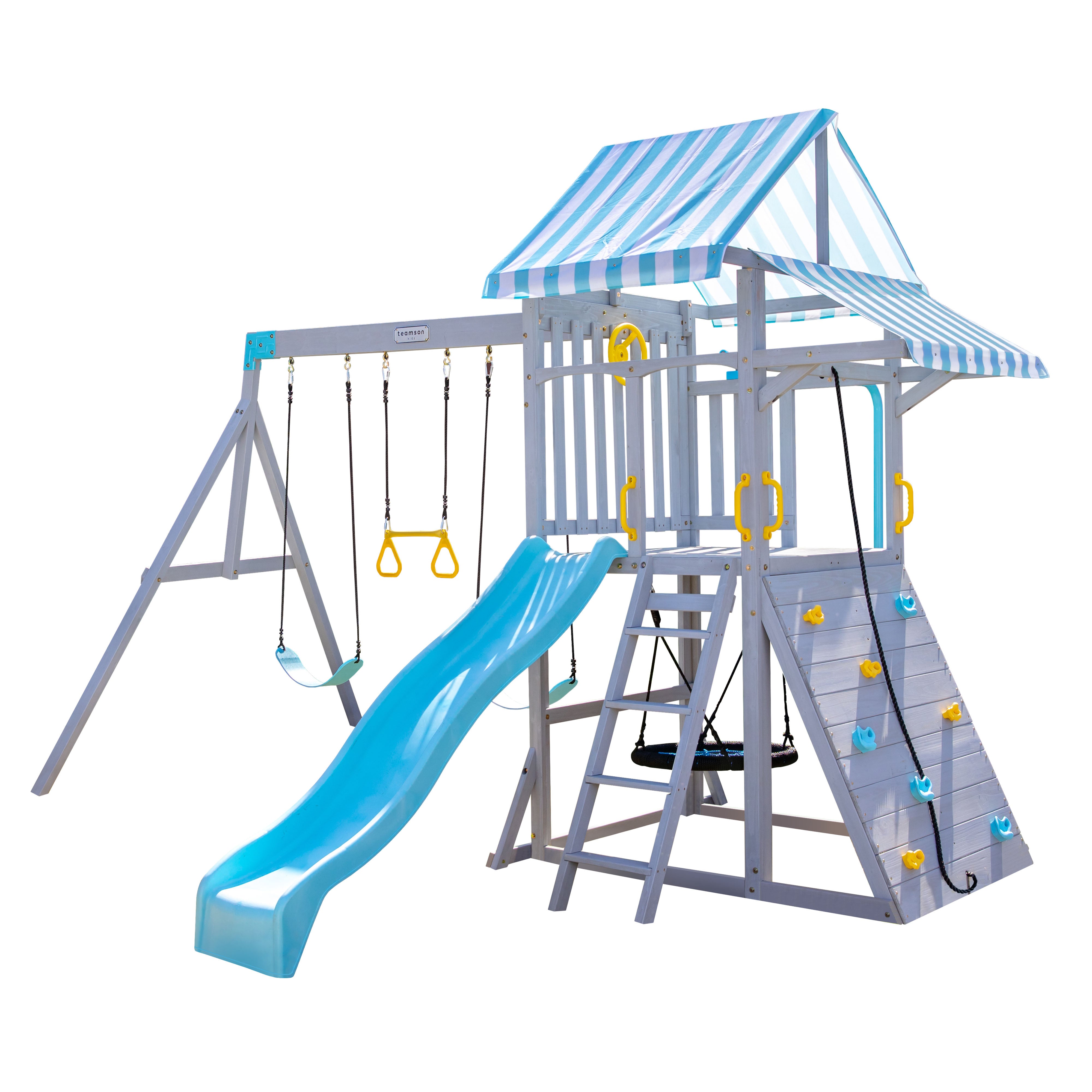 Teamson Kids Laguna Swing Set Playset with Platform & Rock Wall