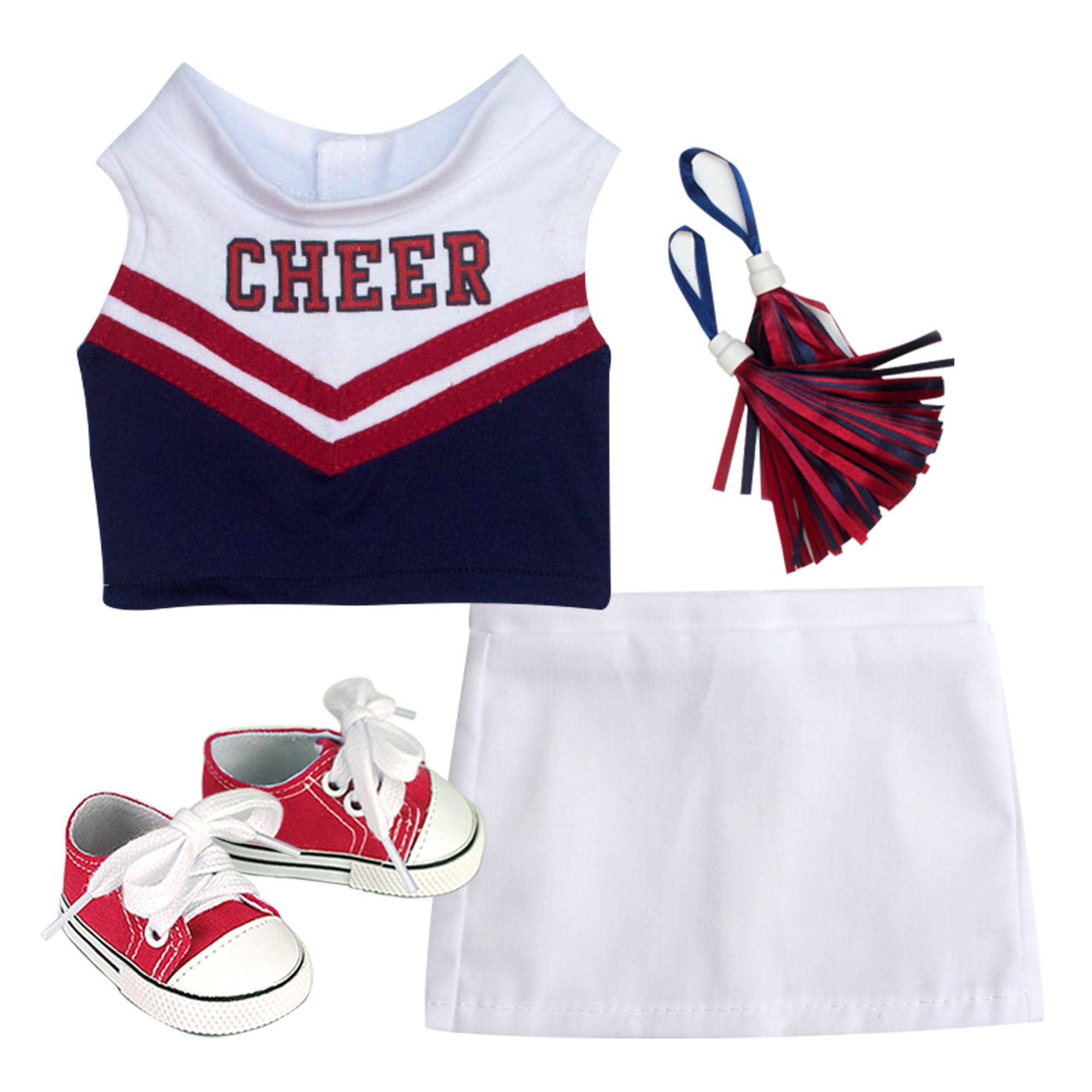 18-inch Doll Clothes - Cheerleader Dress with Pants and Pom Poms