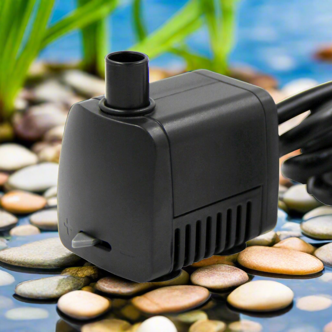 A submersible pump in a pond-like setting