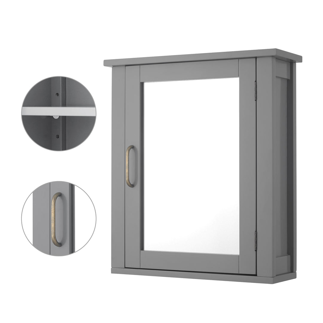 Teamson Home Mercer Removable Medicine Cabinet with Mirrored Door, Gray