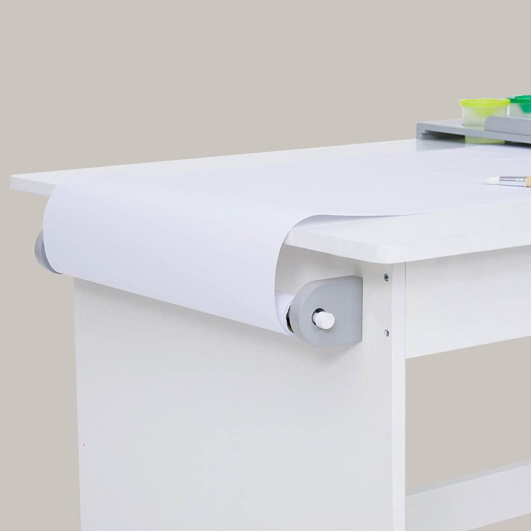 Fantasy Fields Little Monet Art Table with Paper Roll, Stool, Bench and More, White/Gray