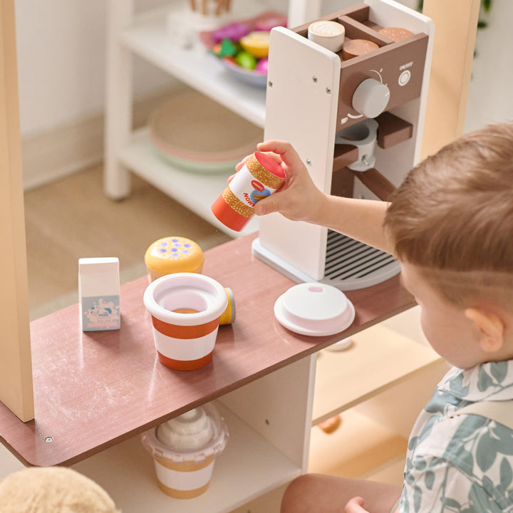Play Coffee Shop with 29 Accessories, Brown - Espresso Treats by Teamson Kids