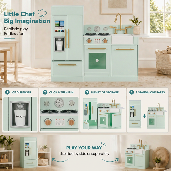 Teamson Kids Little Chef Charlotte Modern Play Kitchen, Mint/Gold