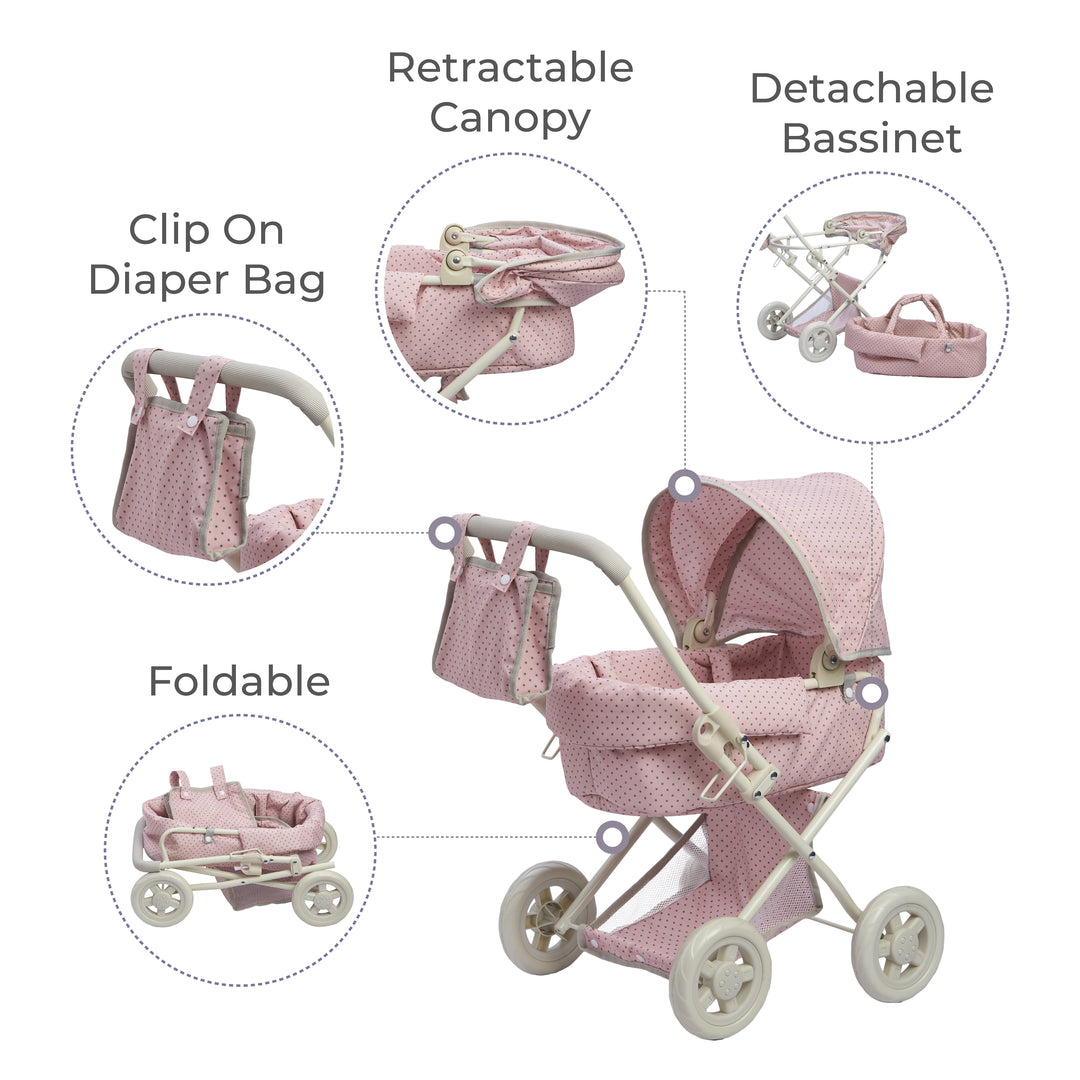 play baby stroller Olivia's Little World Polka Dot Princess Baby Doll Pram Stroller, Pink – US