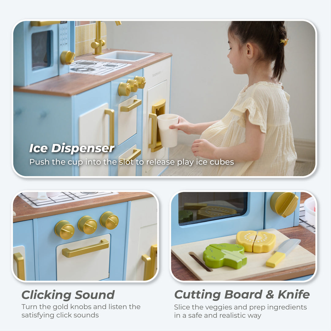 Wooden Play Kitchen with 17 Accessories, Blue - Little Chef Hampton by Teamson Kids