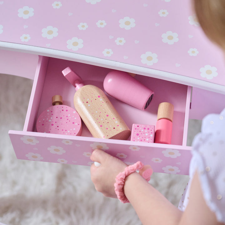 Daisy Prints Gisele Wooden Play Vanity Set wit Three Way Mirror & Stool for Pretend Play by Teamson Kids