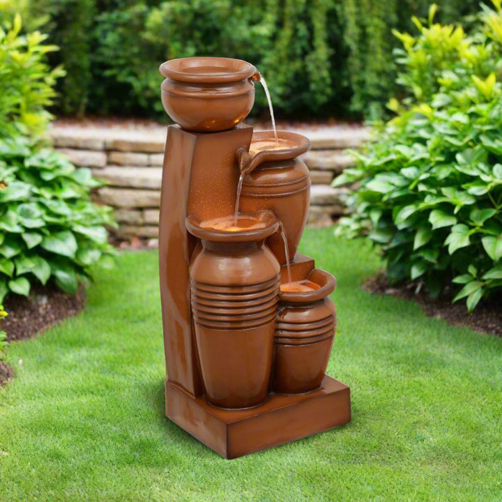 Teamson Home 28.7" 4-Tier Outdoor Solar Water Fountain with LED Lights, Terracotta