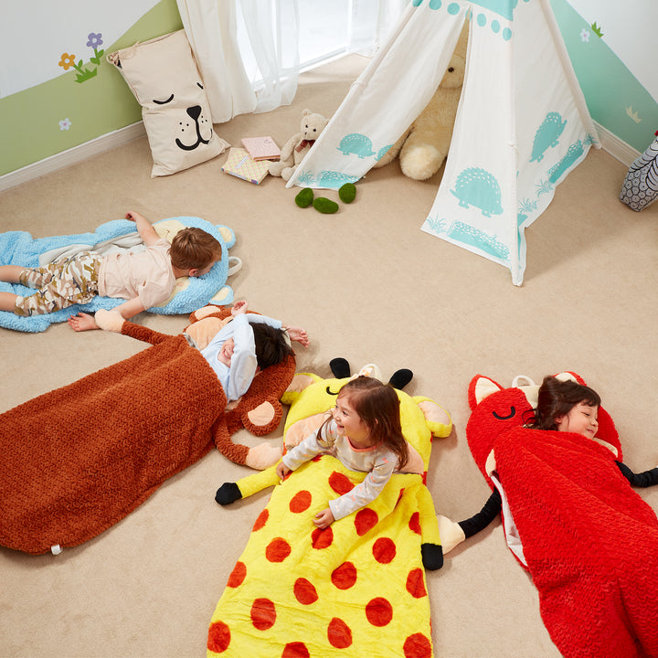 Fantasy Fields Pajama Party Time Hippo Sleeping Bag with Arms, Legs, Embroidered Sleepy Face, & Built-In Fabric Handle, Blue