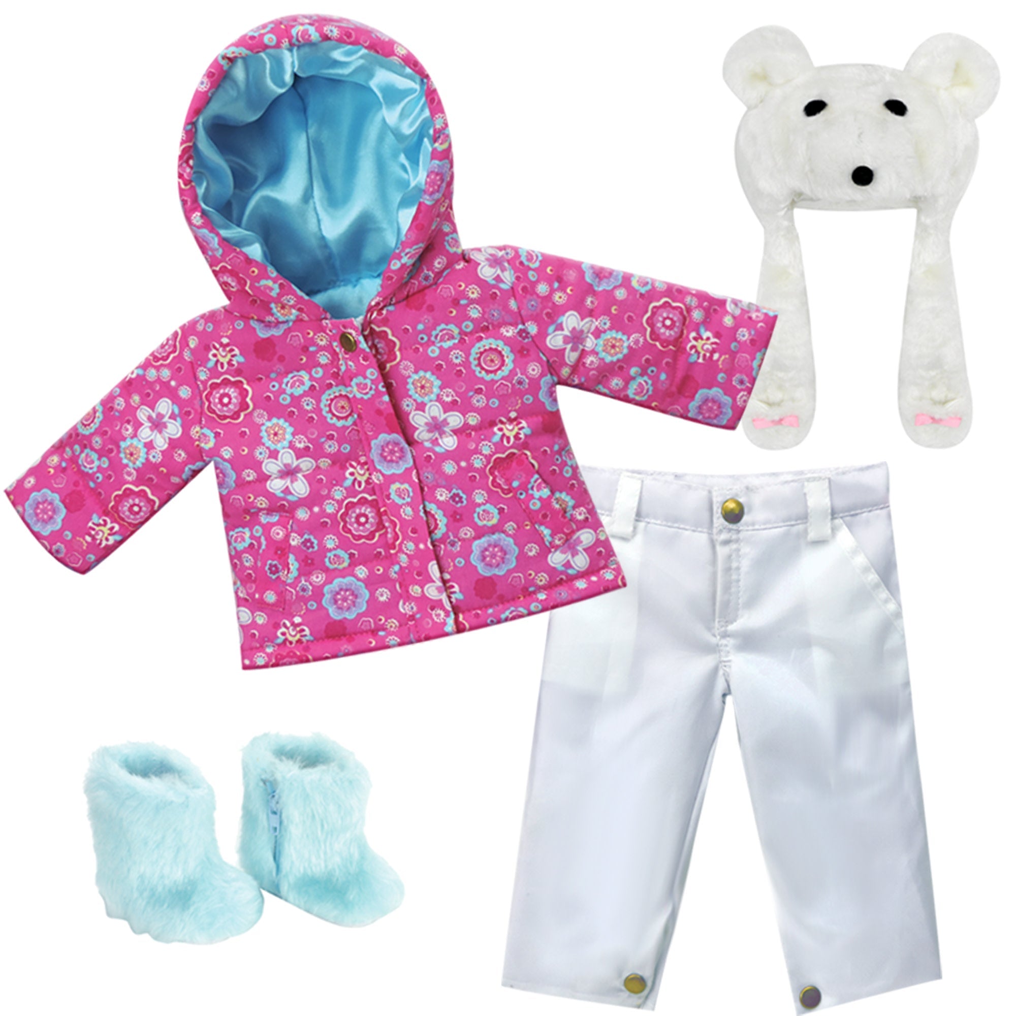 Sophia's Winter Parka, Snow Pants, Bear Hat and Fuzzy Boots for 18