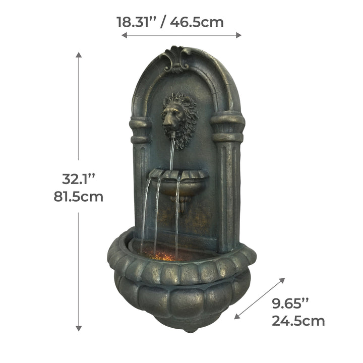 Dimesnional graphic of a wall mounted water fountain in inches and centimeters