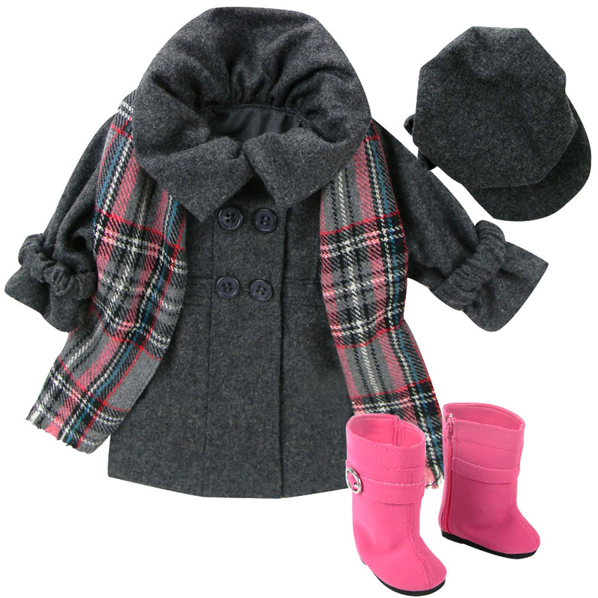 Sophia's 4 Piece Winter Coat with Boots Set for 18'' Dolls, Gray
