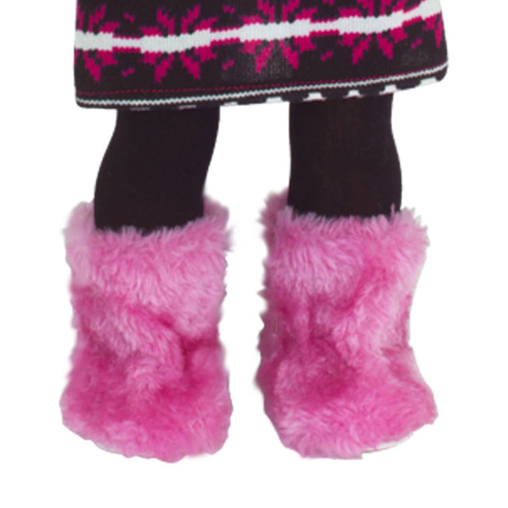 Close-up pink furry boots for 18" dolls