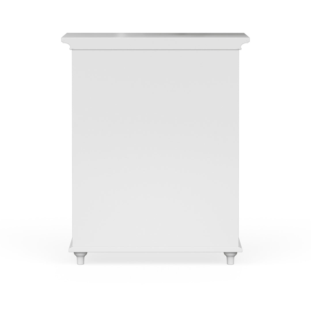 Back view of a white floor cabinet