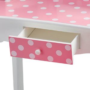 Teamson Kids Gisele Polka Dot Kids Vanity Table & Stool, White & Pink