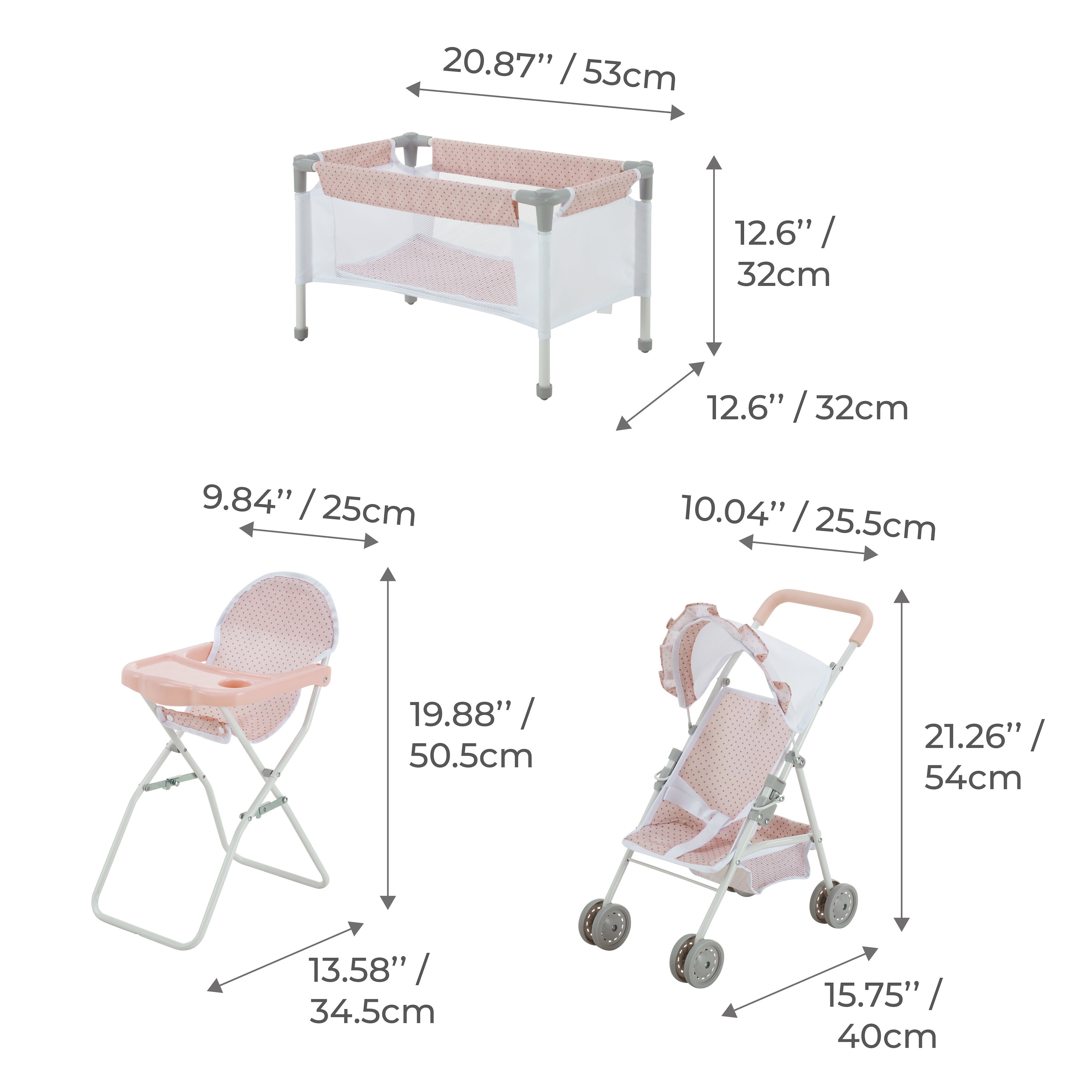 Olivia's Little World Polka Dot Princess Baby Doll 3pc Nursery Set