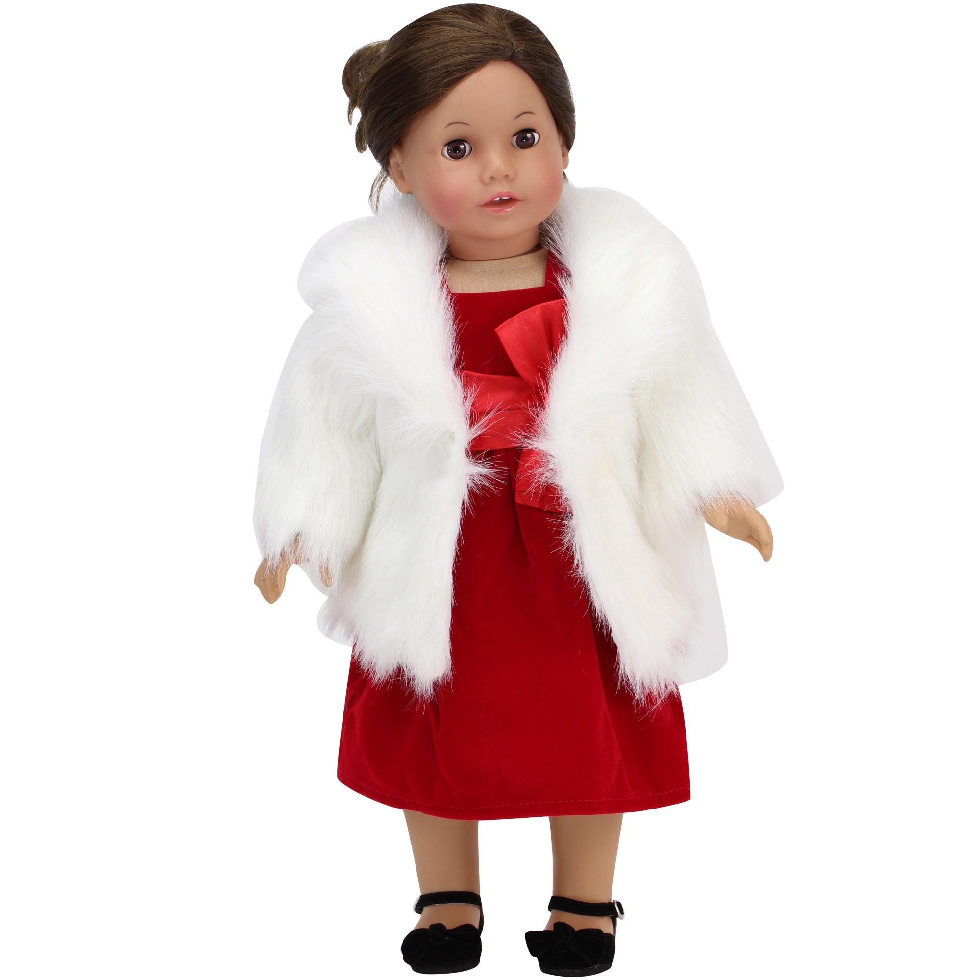 Sophia's Faux Fur Dress Coat with Large Collar and Sash Closure