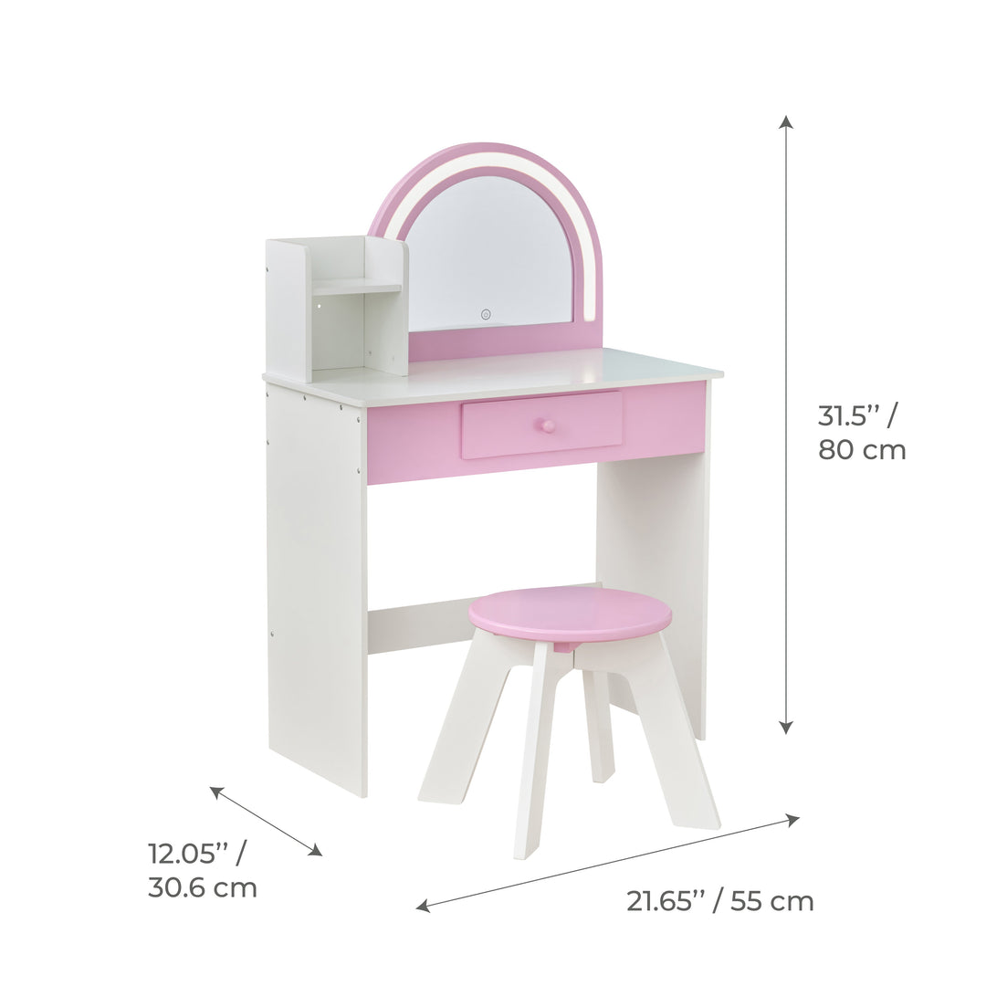 Rosé Shine Wooden 2-in-1 Play Vanity & Desk with LED Mirror for Pretend Play by Teamson Kids