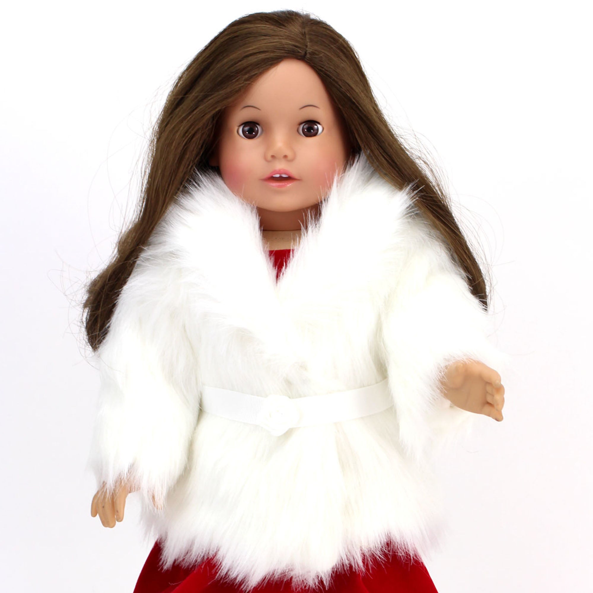 Sophia's Faux Fur Dress Coat with Large Collar and Sash Closure