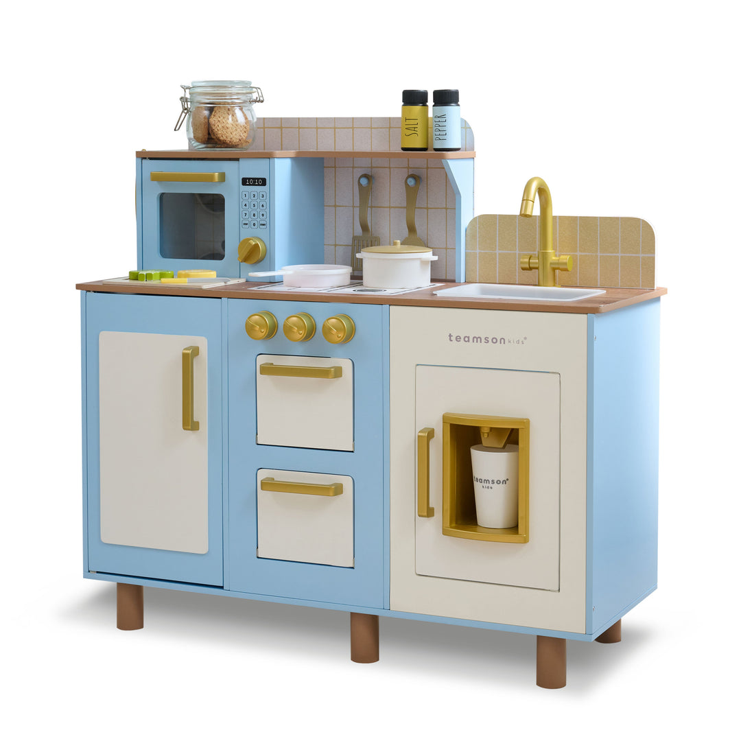 Wooden Play Kitchen with 17 Accessories, Blue - Little Chef Hampton by Teamson Kids