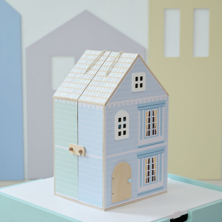 Wooden Dollhouse with 18 Accessories, Green & Blue - The Lovely Townhouse by Teamson Kids