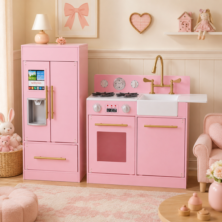 Teamson Kids Little Chef Charlotte Play Kitchen & Refrigerator Set, Pink