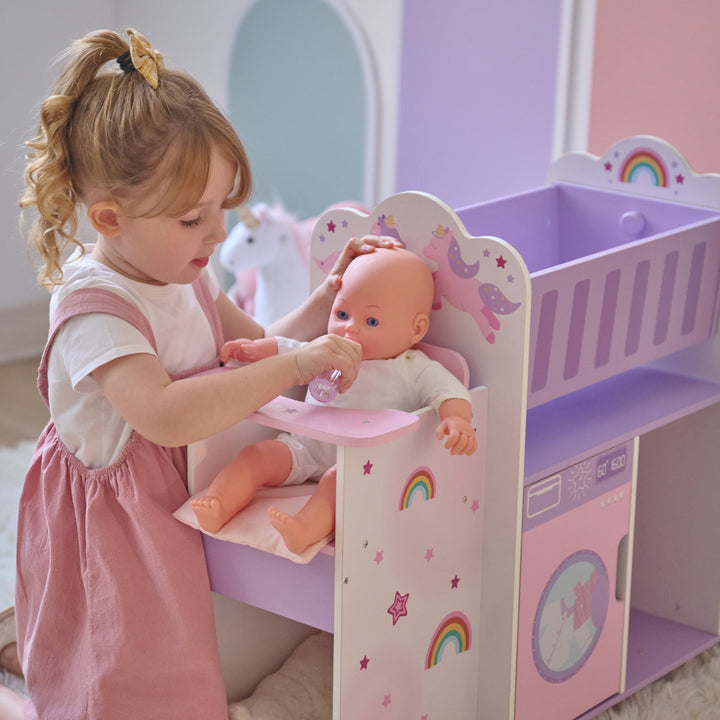 Fantasy Care Wooden 6-in-1 Baby Doll Nursery with Cradle, High Chair & Sink for Pretend Play by Olivia's Little World