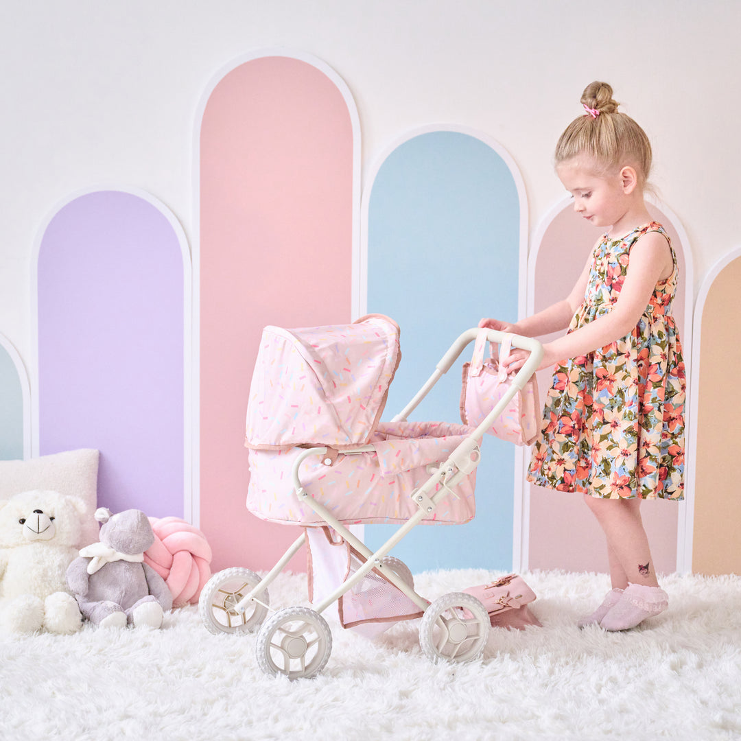 15-18 Inch Baby Doll Stroller, Beige - Confetti Doll Classic Stoller by Olivia's Little World