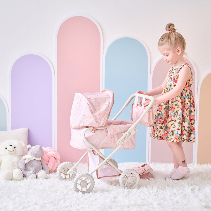 15-18 Inch Baby Doll Stroller, Beige - Confetti Doll Classic Stoller by Olivia's Little World