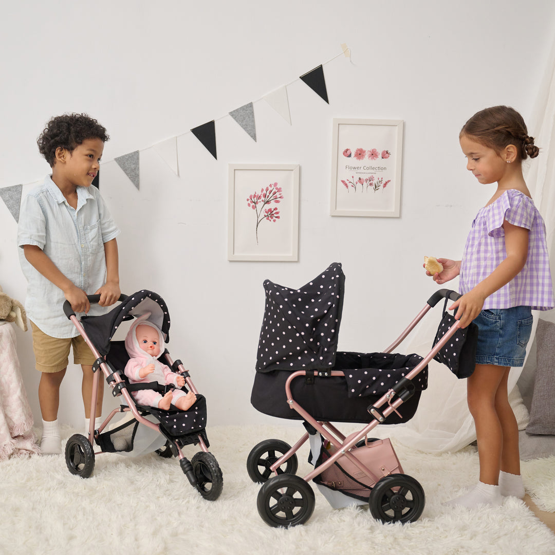 15-18 Inch Baby Doll Stroller, Black - Pin Up Doll Jogging Stoller by Olivia's Little World