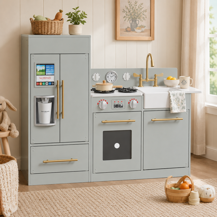 Teamson Kids Little Chef Charlotte Modern Play Kitchen, Silver Gray/Gold