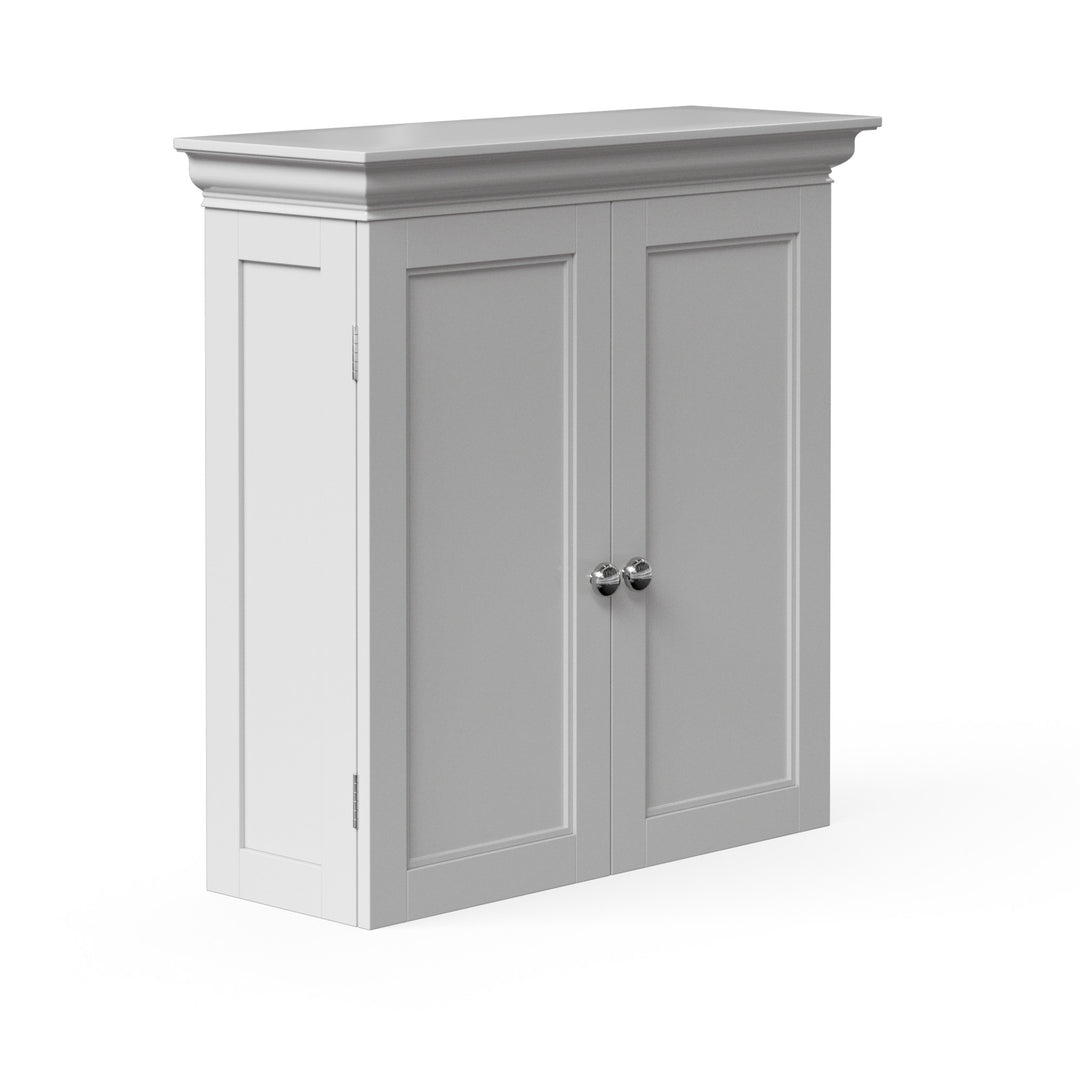 Side view of a white two-door wall cabinet