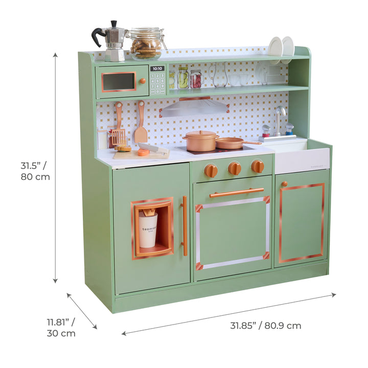 Wooden Play Kitchen with 15 Accessories, Green - Little Chef St. Louis by Teamson Kids