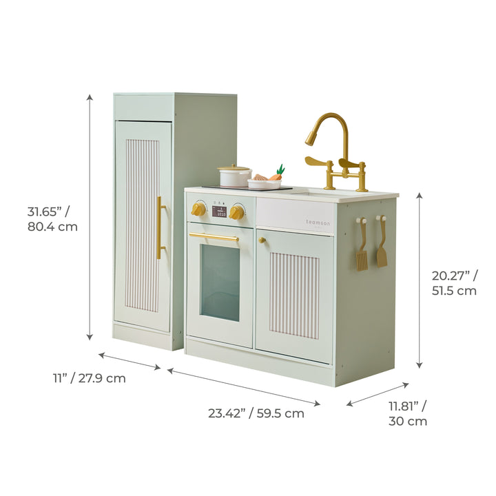 Wooden Play Kitchen with 12 Accessories, Green - Little Chef Chester by Teamson Kids