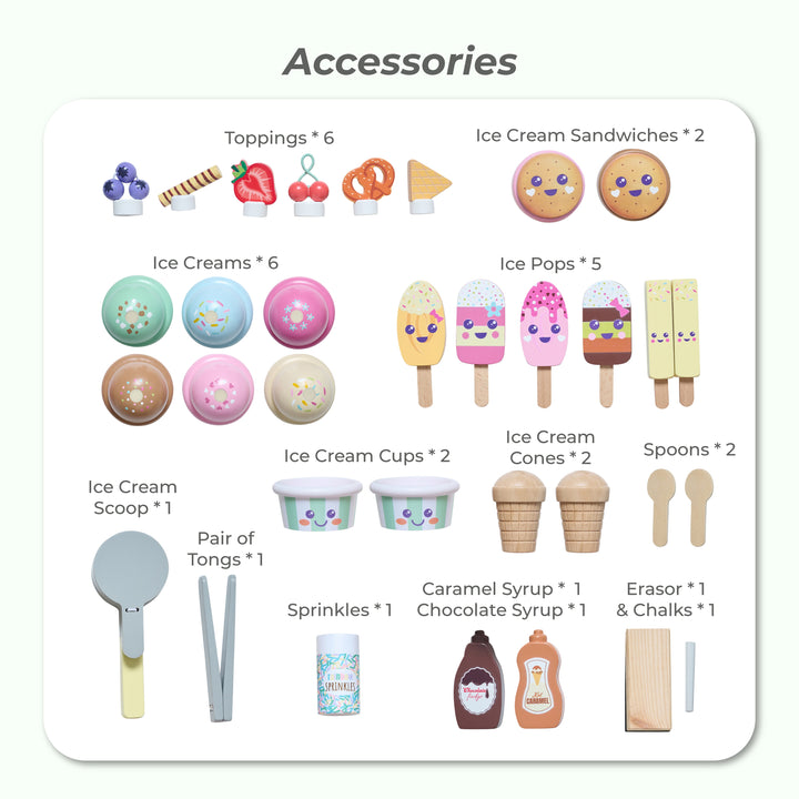 Jolly Pals Wooden Ice Cream Stand with 32 Play Food Pieces for Pretend Play by Teamson Kids