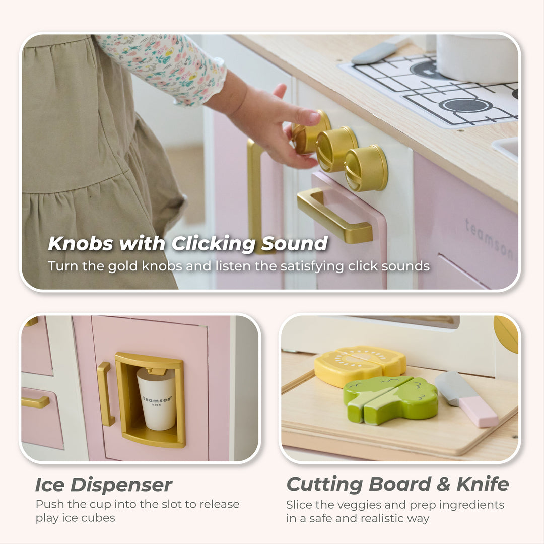 Wooden Play Kitchen with 17 Accessories, Pink - Little Chef Hampton by Teamson Kids