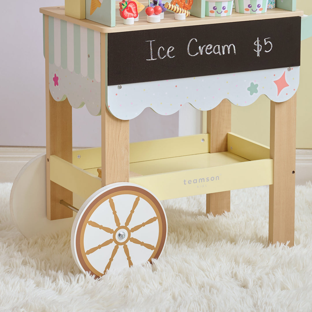 Jolly Pals Wooden Ice Cream Stand with 32 Play Food Pieces for Pretend Play by Teamson Kids