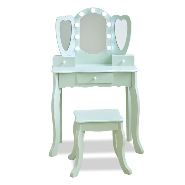 Kids Vanity with LED Lights, Sage Green - Heart Glow Play Vanity Set by Teamson Kids