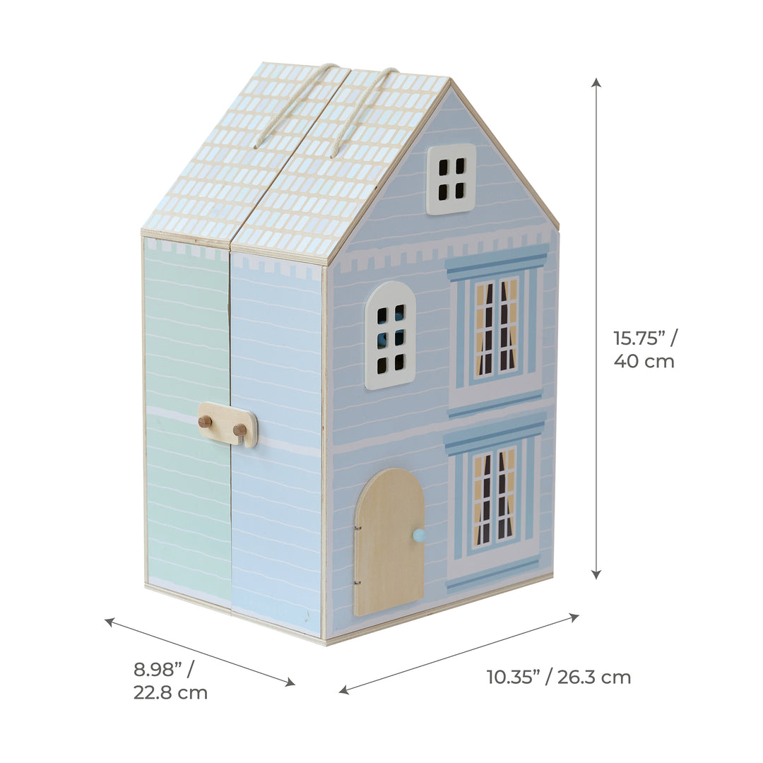 Wooden Dollhouse with 18 Accessories, Green & Blue - The Lovely Townhouse by Teamson Kids