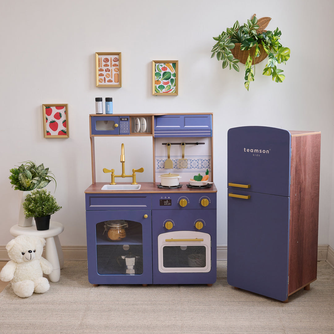 Wooden Play Kitchen with 14 Accessories, Blue - Little Chef Normandy by Teamson Kids