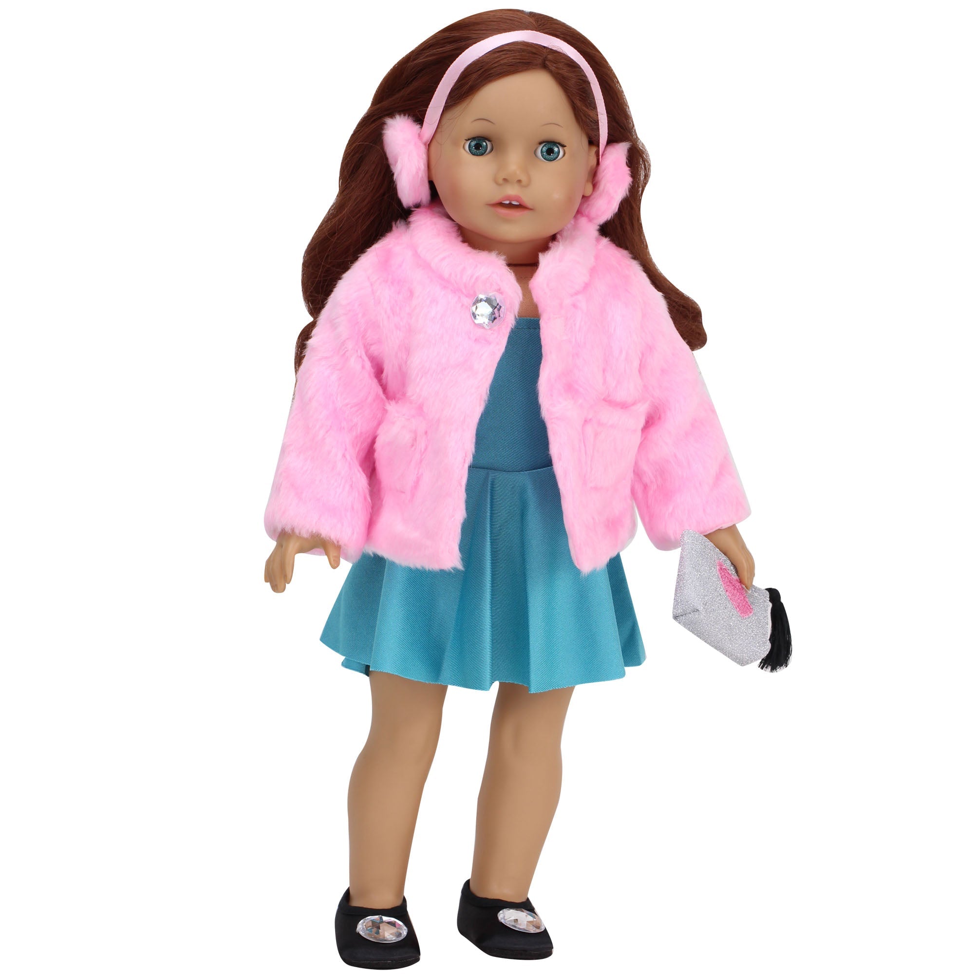 Sophia's Pink Faux Fur Coat and Earmuff Headband Set for 18