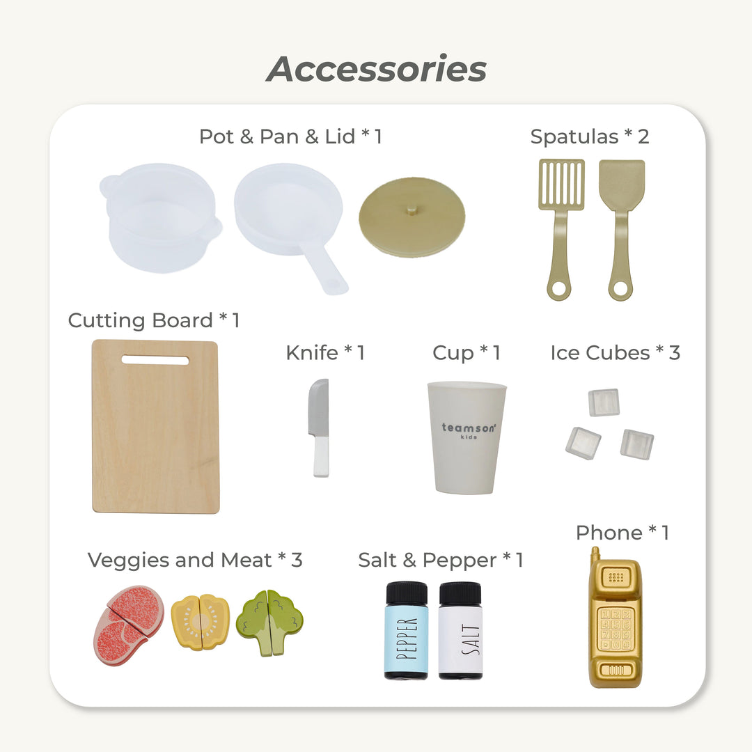 Wooden Play Kitchen with 17 Accessories, White - Little Chef Hampton by Teamson Kids