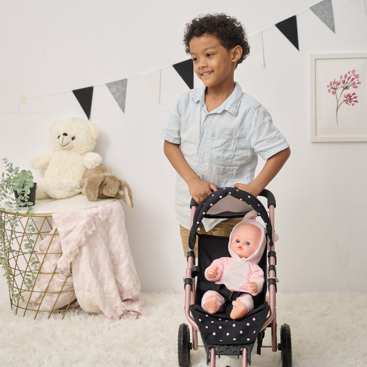 15-18 Inch Baby Doll Stroller, Black - Pin Up Doll Jogging Stoller by Olivia's Little World