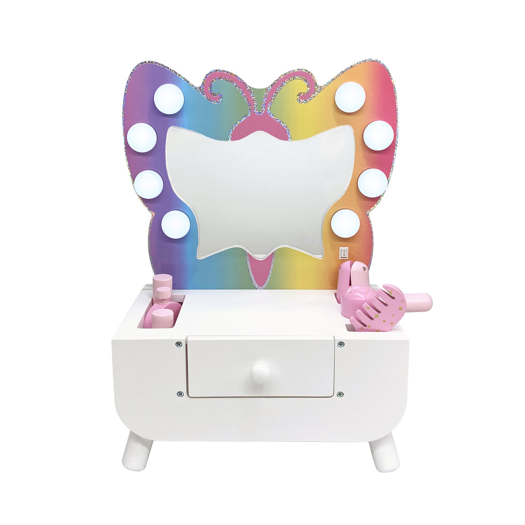 Kids Butterfly-Shaped Tabletop Vanity with LED Lights