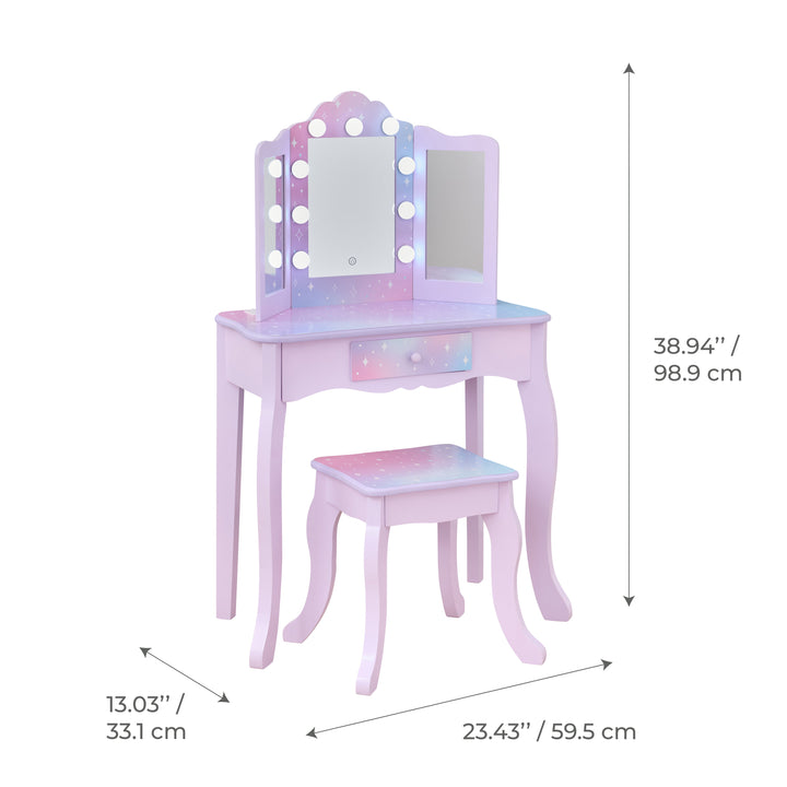 Stardust Print Gisele Wooden Play vanity with LED Lights & Three Way Mirror for Pretend Play by Teamson Kids