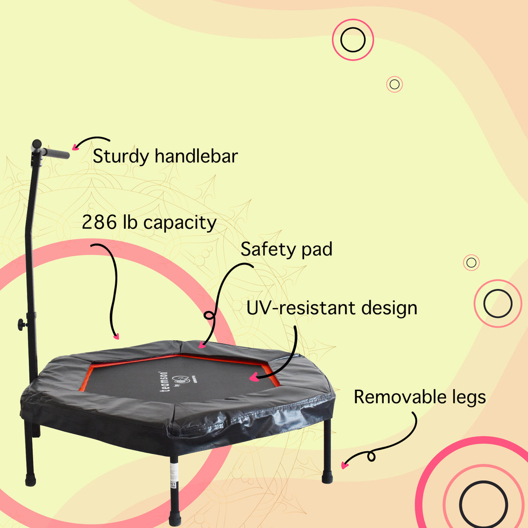 Teamson by Crowntec 50'' UV-Resistant Hexagonal Trampoline with Handlebar