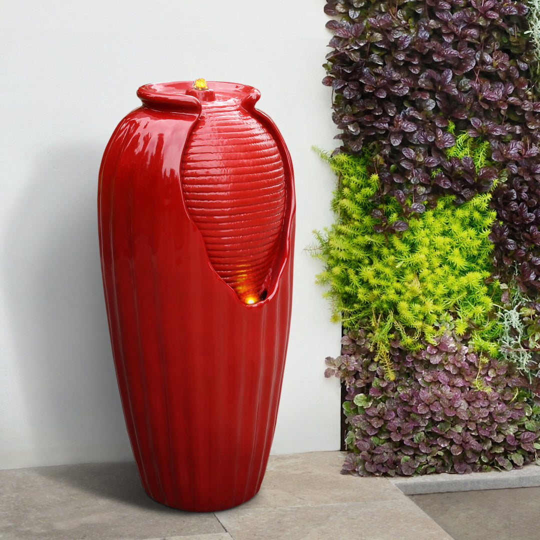 Teamson Home 32.01" Outdoor LED Modern Vase Water Fountain with LED, Red