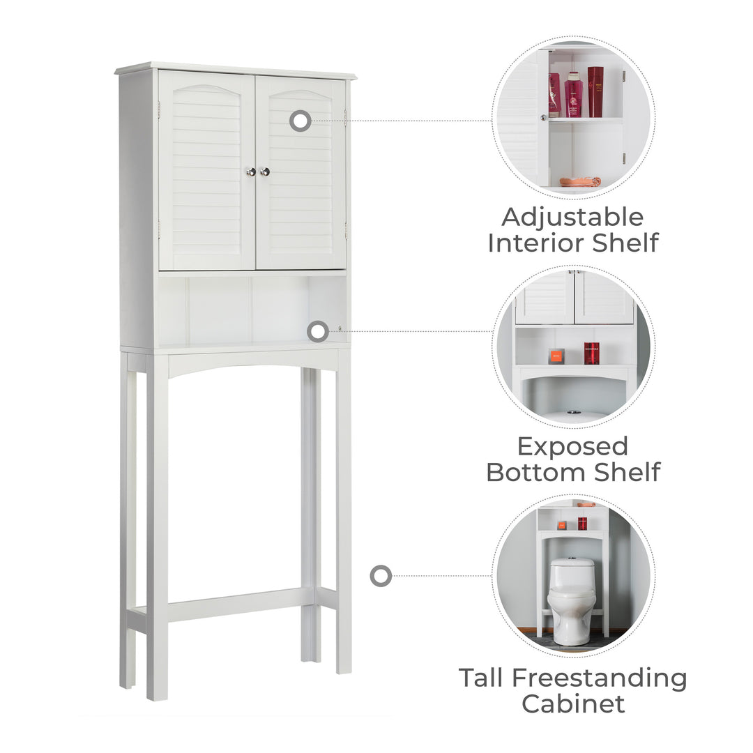 Teamson Home Louis Over-the-Toilet Cabinet with Faux Louvered Doors and Fixed Exterior Shelf, White